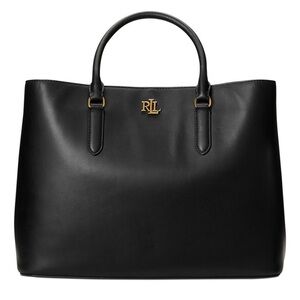 BNWT Ralph Lauren Full-Grain Smooth Leather Large Marcy Satchel in Black